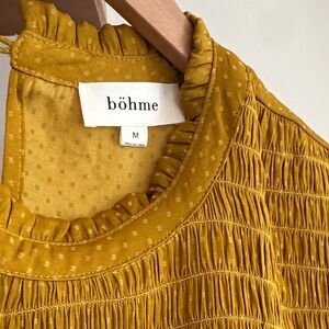 Bohème Mustard Smocked Ruffle Neck Top